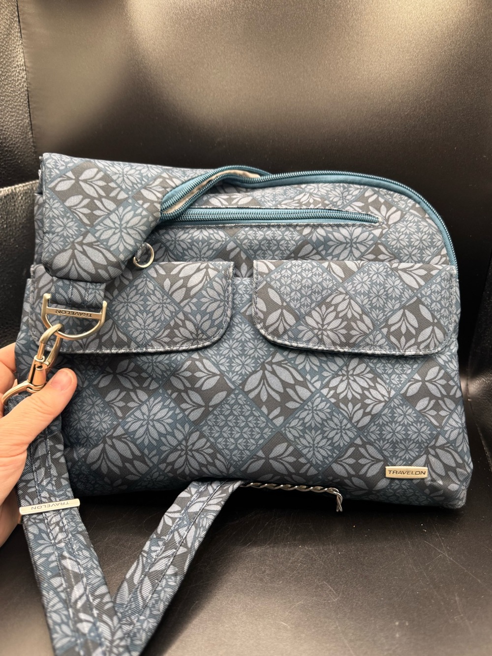 Travelon Slate Blue Patterned Shoulder Crossbody Bag